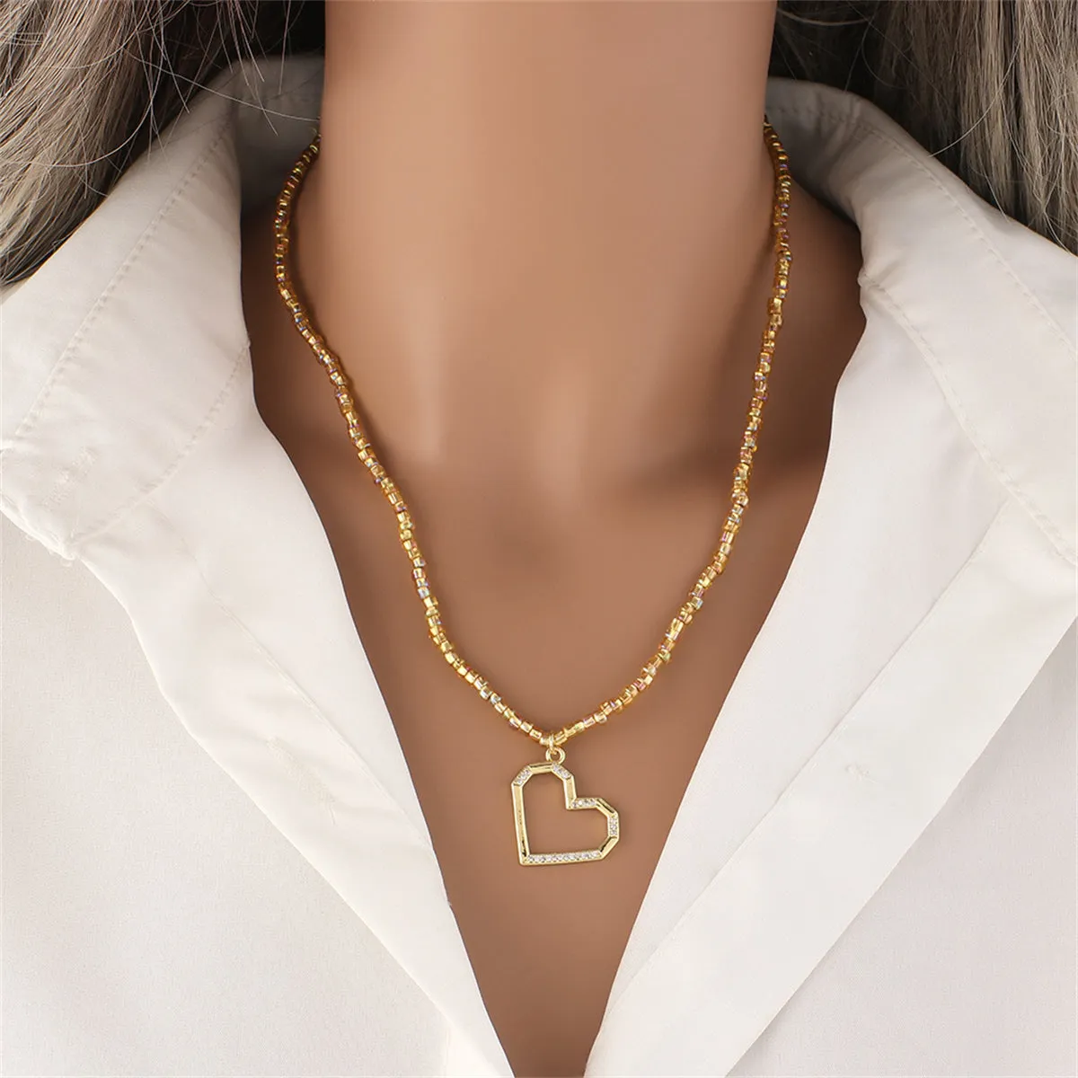 Cubic Zirconia & Acrylic 18K Gold-Plated Open Heart Pendant Necklace