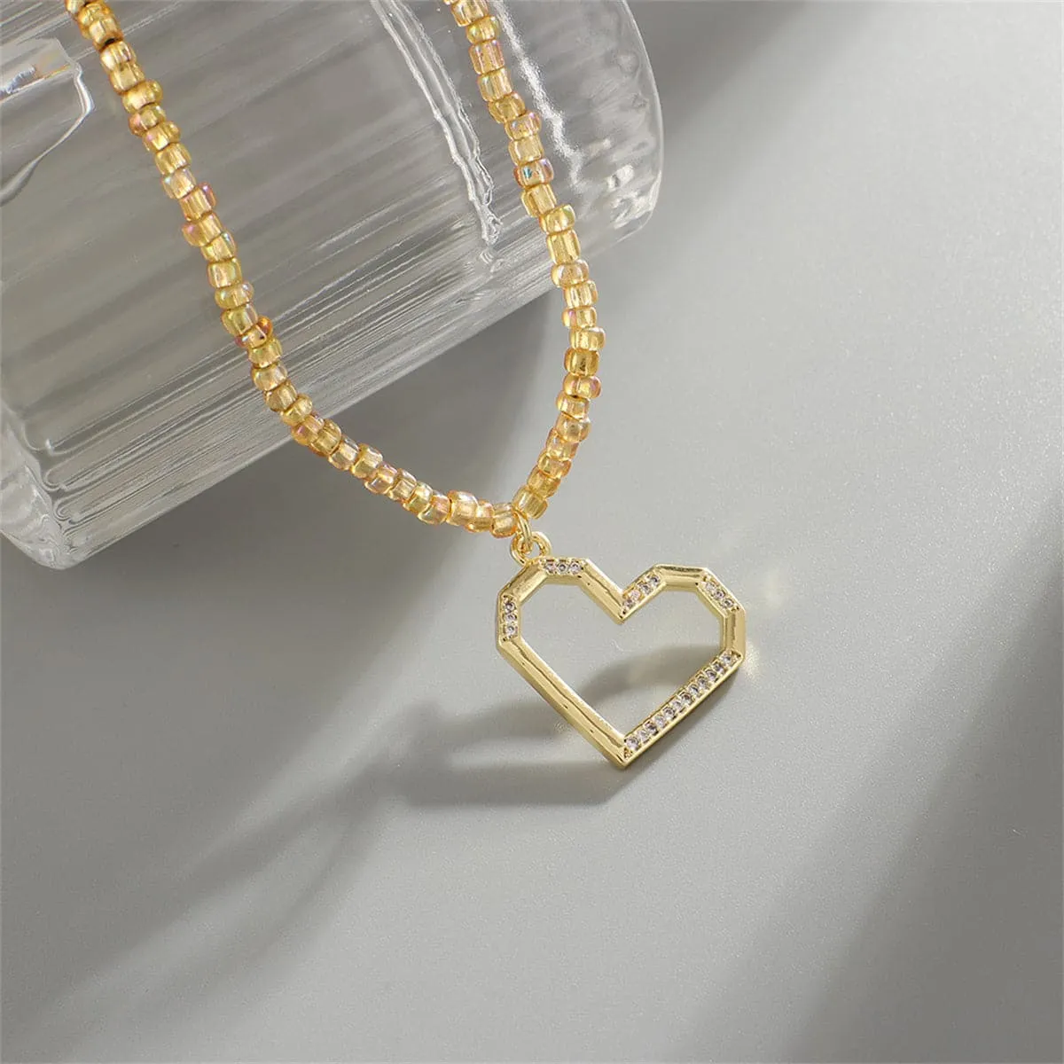 Cubic Zirconia & Acrylic 18K Gold-Plated Open Heart Pendant Necklace