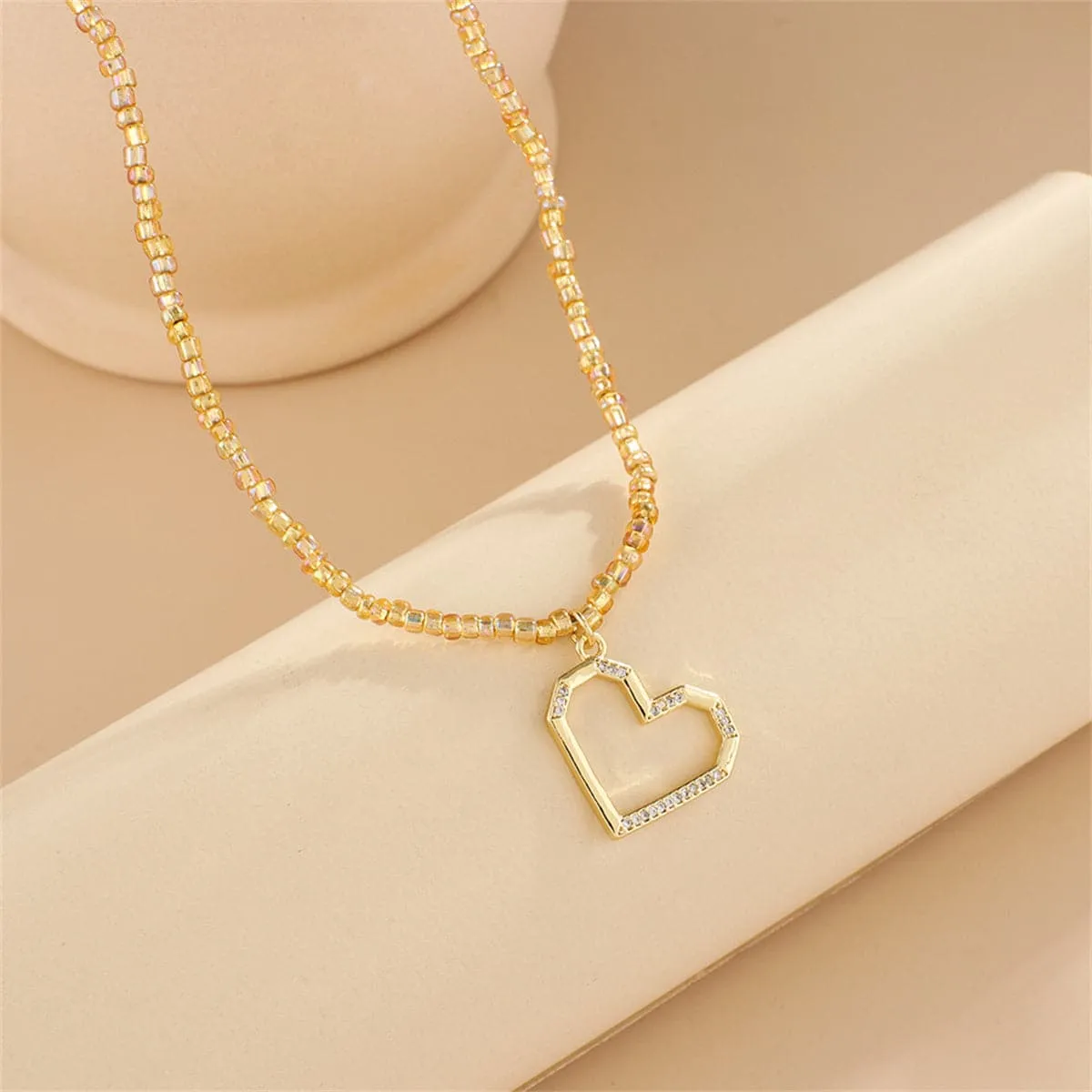 Cubic Zirconia & Acrylic 18K Gold-Plated Open Heart Pendant Necklace