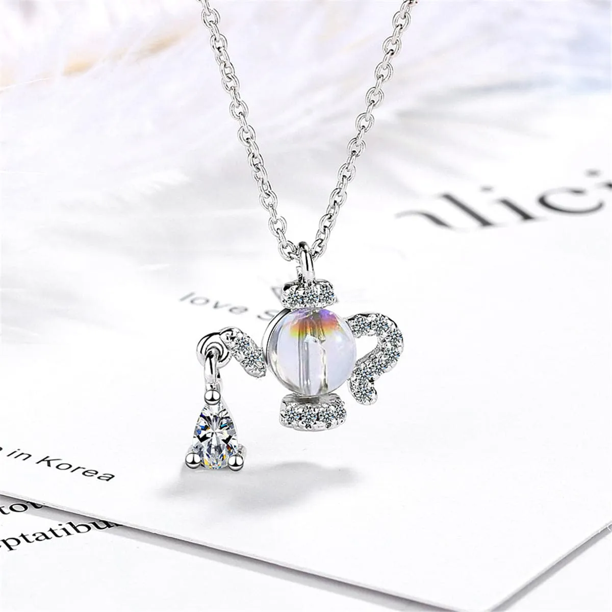 Cubic Zirconia & Crystal Silver-Plated Teapot Pendant Necklace