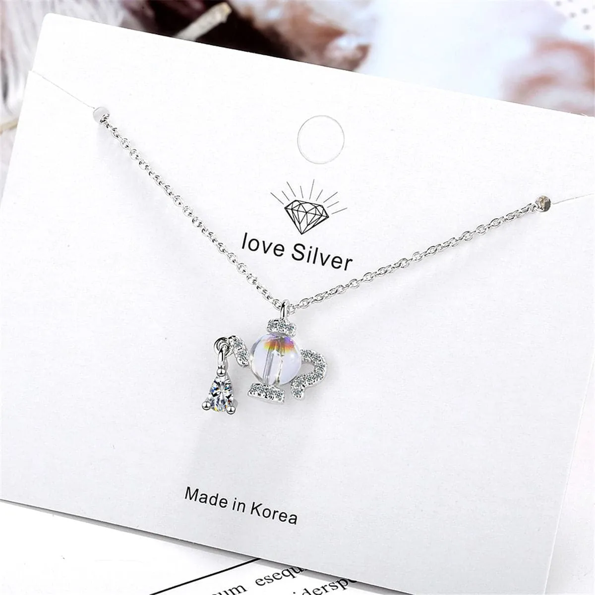 Cubic Zirconia & Crystal Silver-Plated Teapot Pendant Necklace