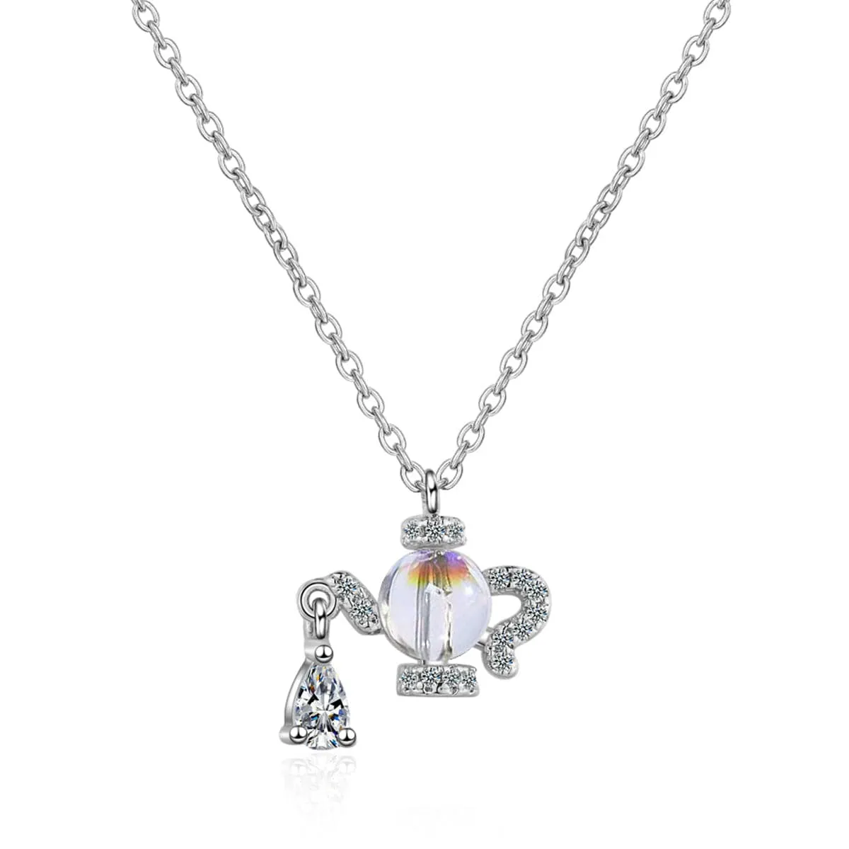 Cubic Zirconia & Crystal Silver-Plated Teapot Pendant Necklace