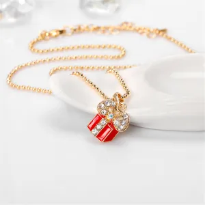 Cubic Zirconia & Enamel 18K Gold-Plated Gift Box Pendant Necklace