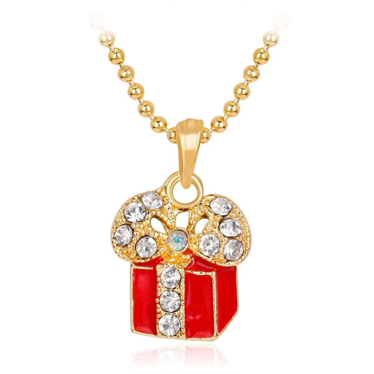 Cubic Zirconia & Enamel 18K Gold-Plated Gift Box Pendant Necklace