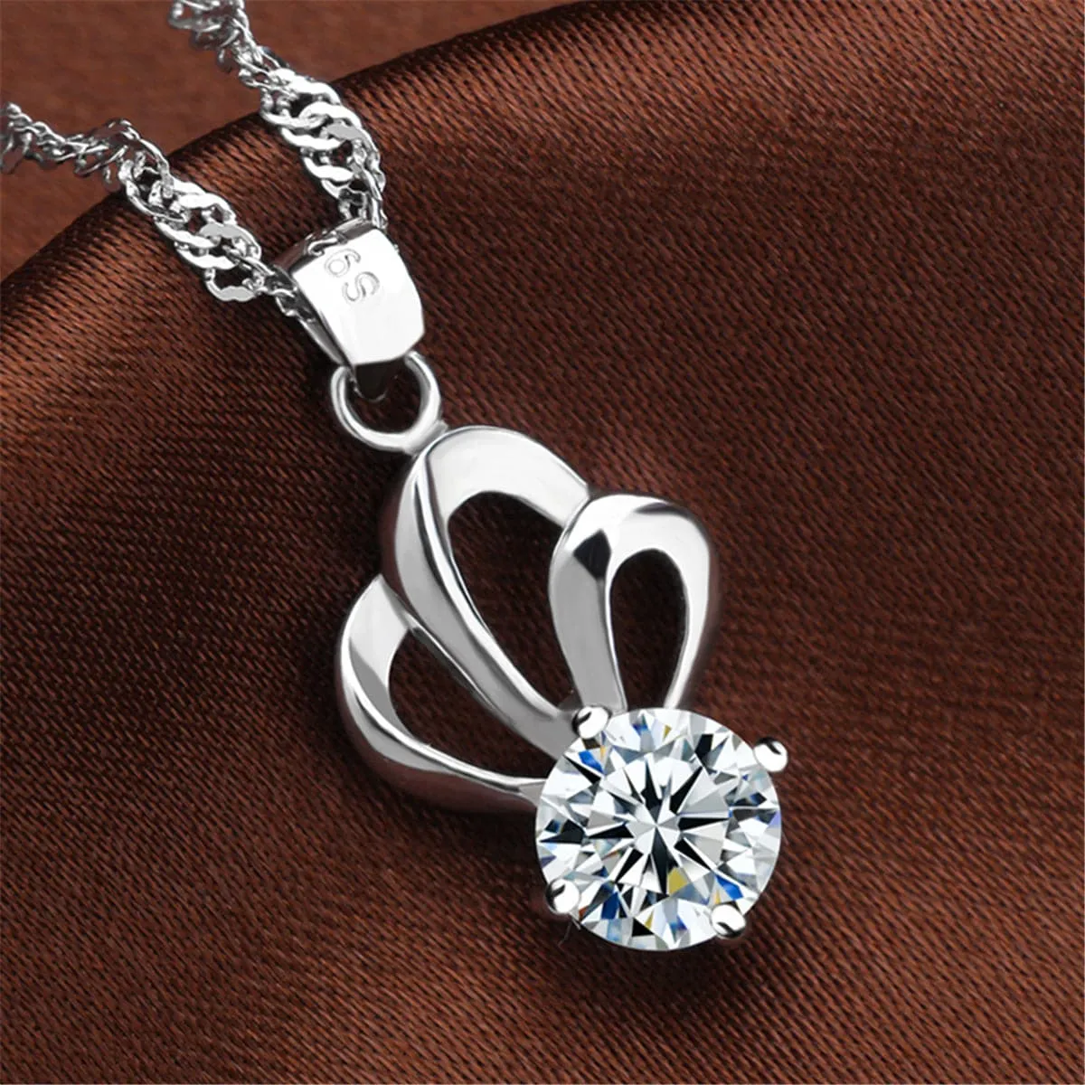 Cubic Zirconia & Sterling Silver Scalloped Pendant Necklace