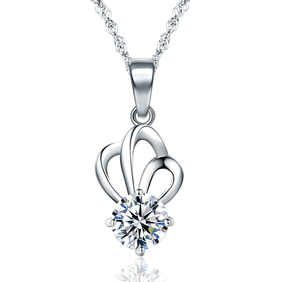 Cubic Zirconia & Sterling Silver Scalloped Pendant Necklace