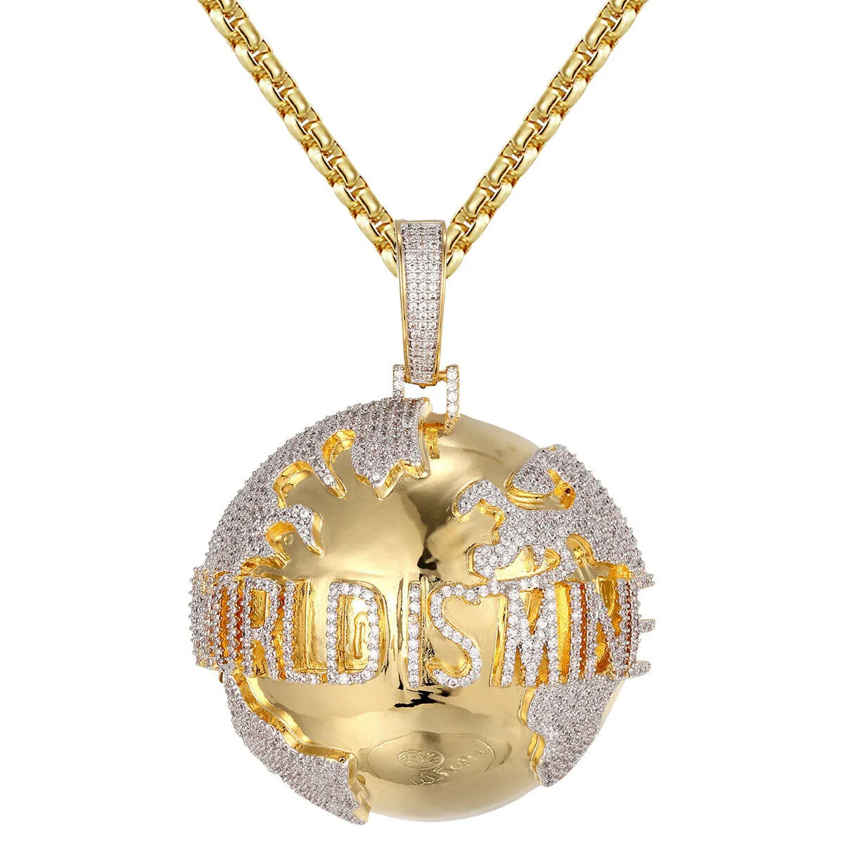 Custom 3D Planet Earth Map  Simulated Diamond  Pendant With Chain