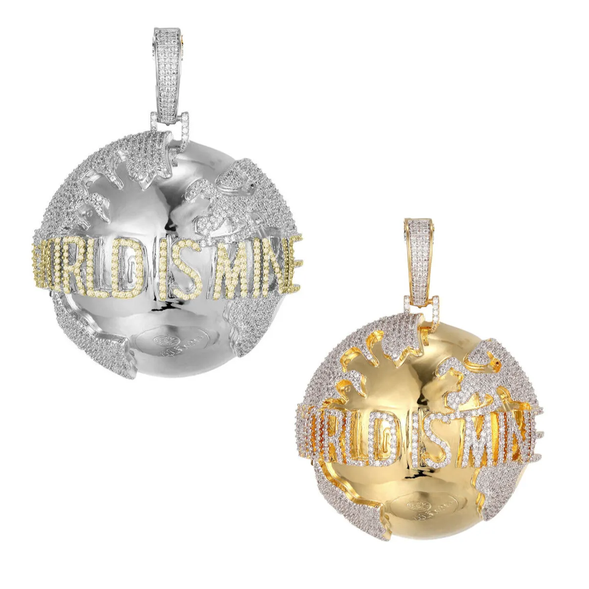 Custom 3D Planet Earth Map  Simulated Diamond  Pendant With Chain