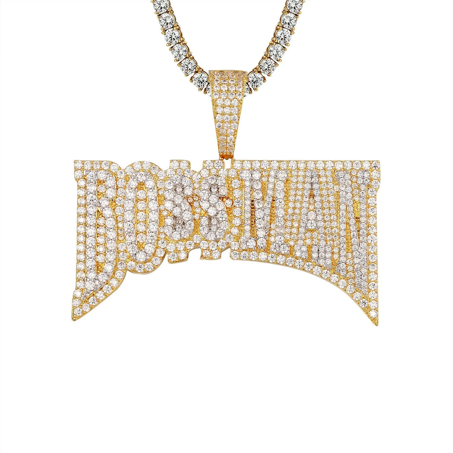 Custom Bossman Double layer Simulated Diamond  Pendant With Chain