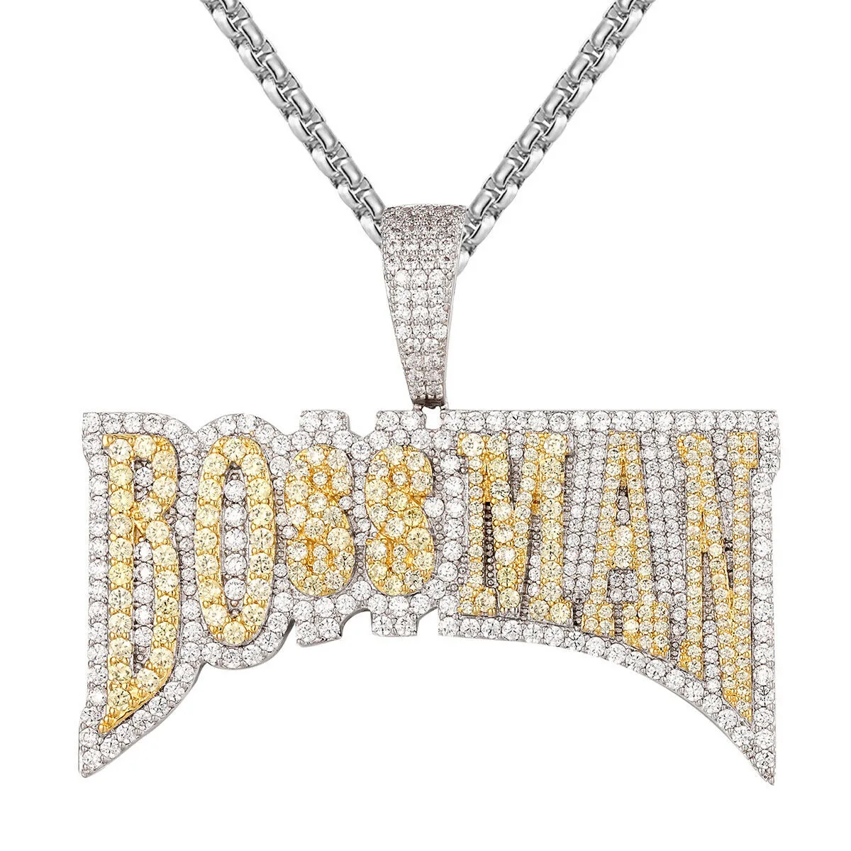 Custom Bossman Double layer Simulated Diamond  Pendant With Chain