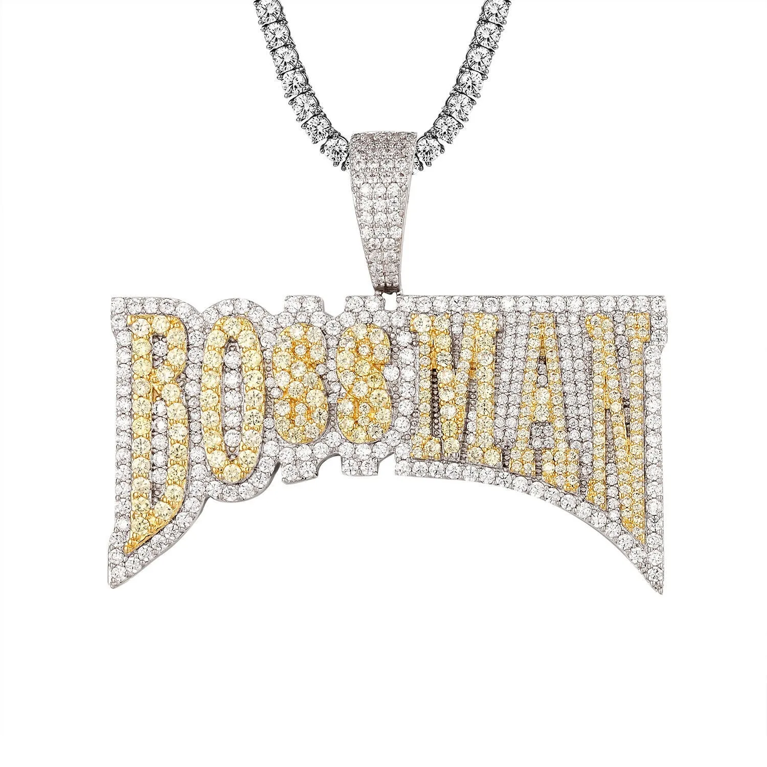 Custom Bossman Double layer Simulated Diamond  Pendant With Chain