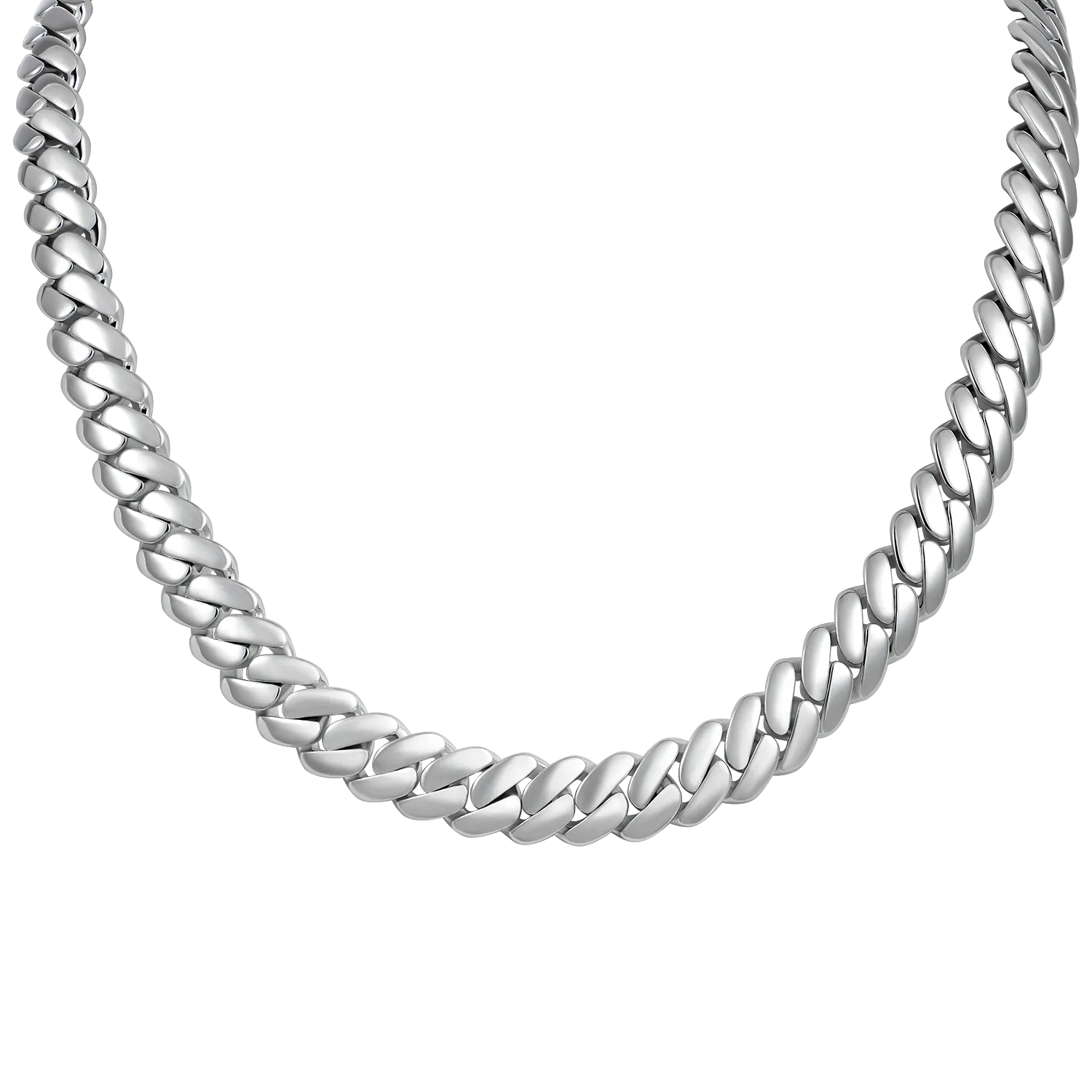 Custom Plain Gold Cuban Link Name Necklace Chain - White Gold
