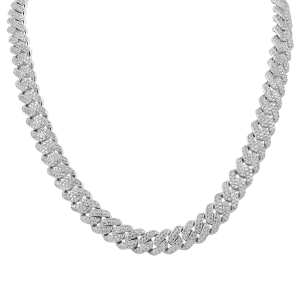 Custom Round Cut Cuban Link Name Necklace Chain - White Gold