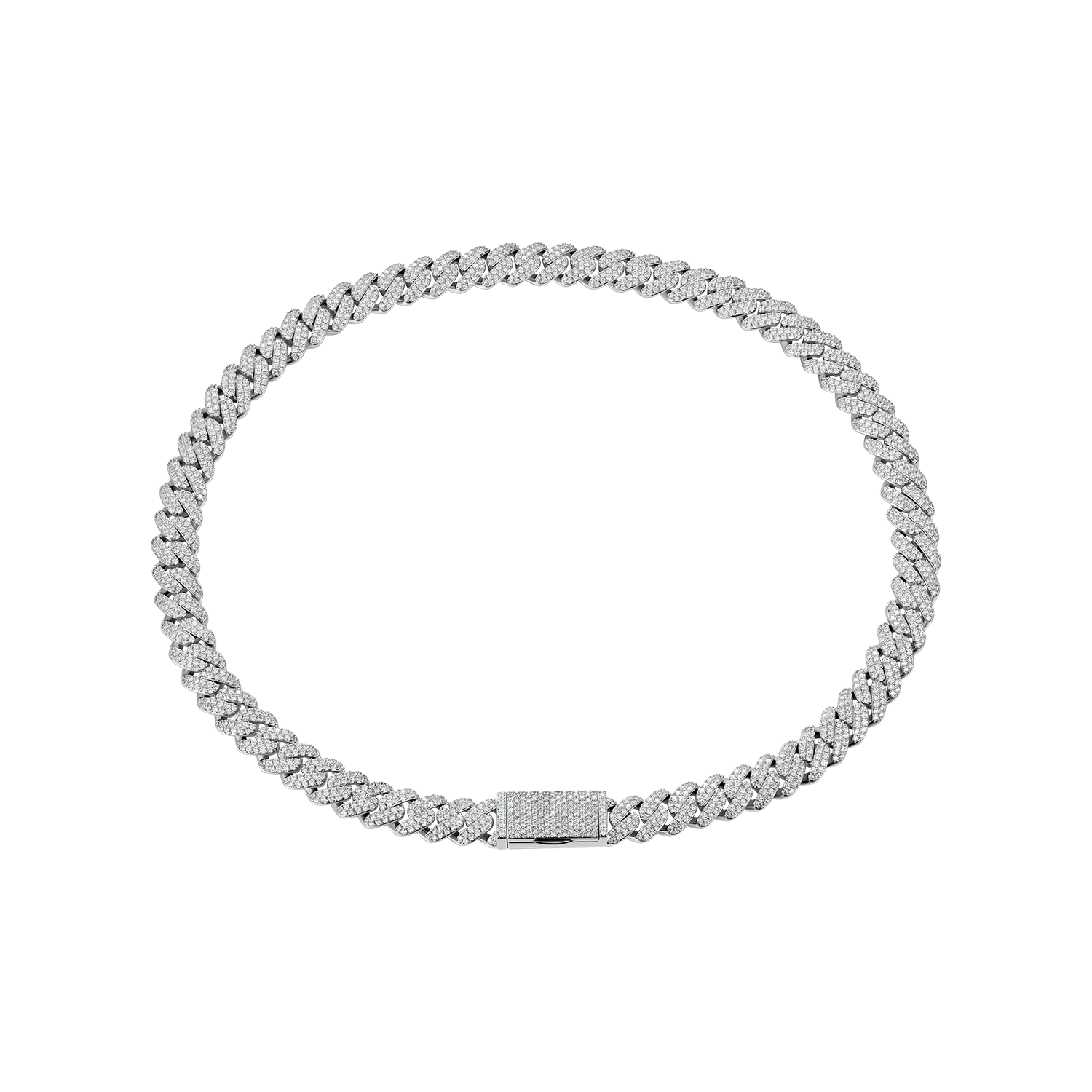Custom Round Cut Cuban Link Name Necklace Chain - White Gold
