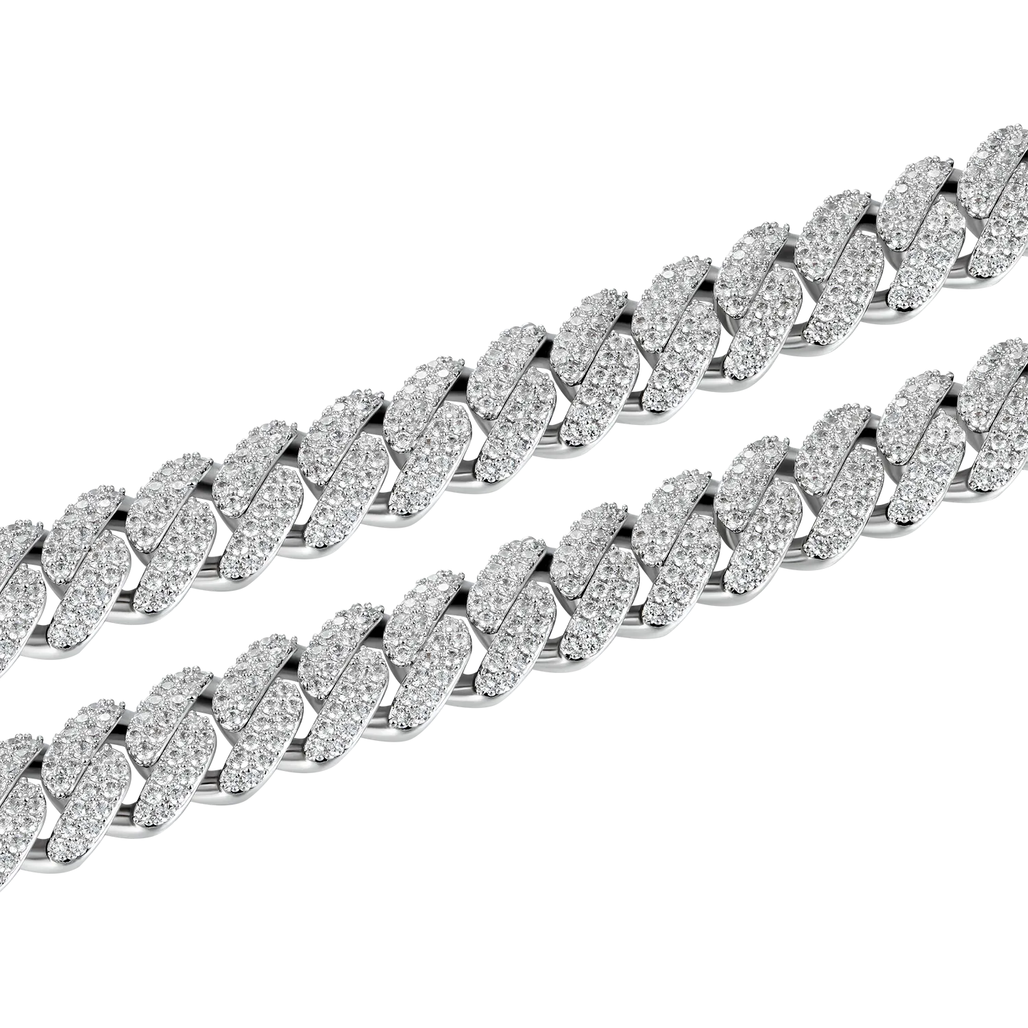 Custom Round Cut Cuban Link Name Necklace Chain - White Gold