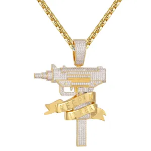 Custom Uzi Keepin It Real Simulated Diamond  Pendant With Chain