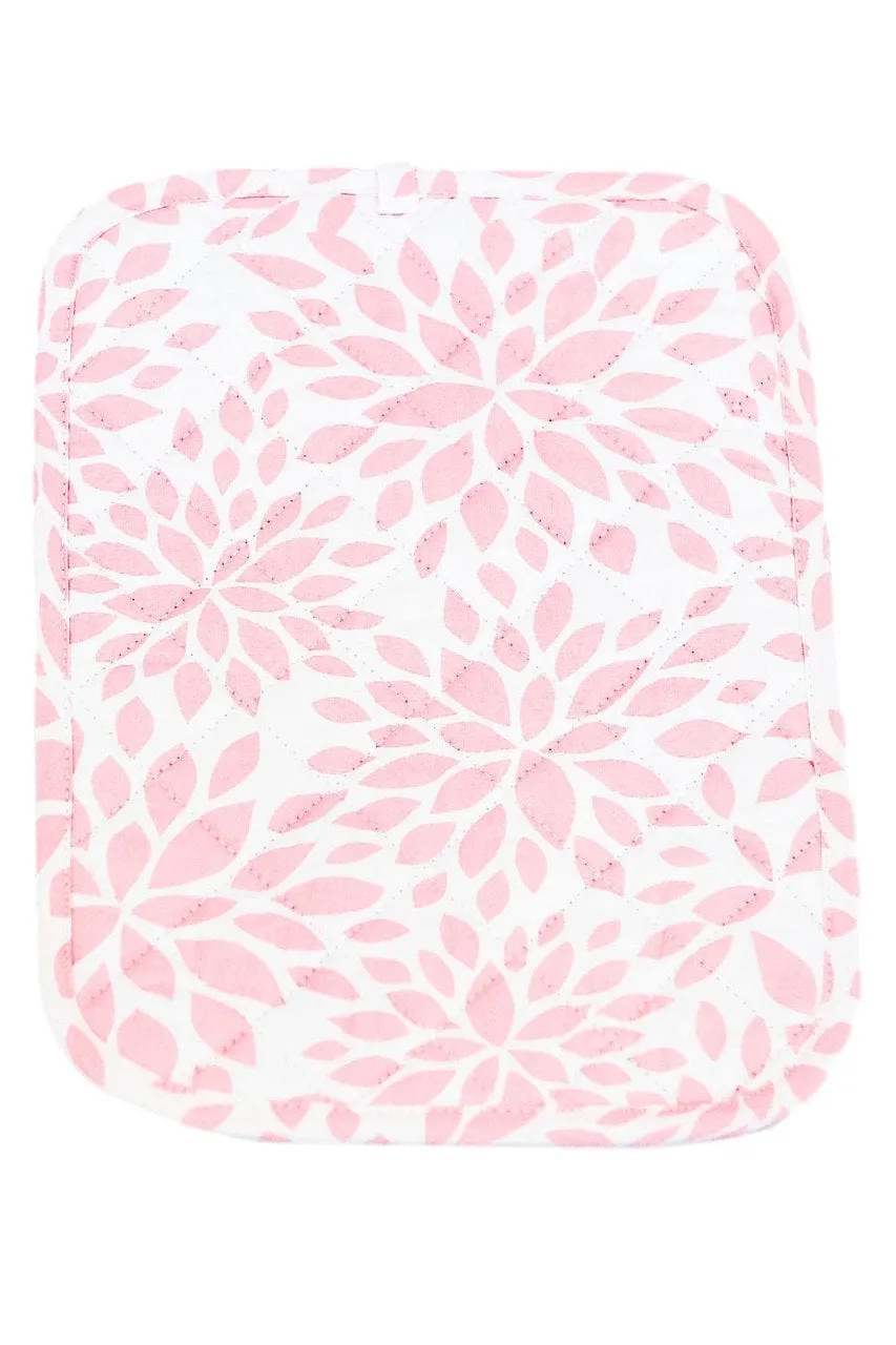 dahlia blush pink printed cloth 9" x 12" casserole potholders
