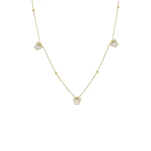 Dangling Mother Of Pearl Butterfly Charms Necklace 14K