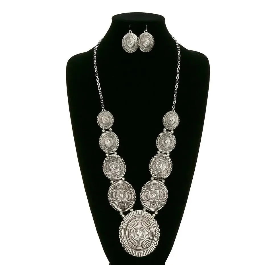 Devine Fashion Concho Jewelry Necklace, Earrings, Ring & Stretch Bracelet