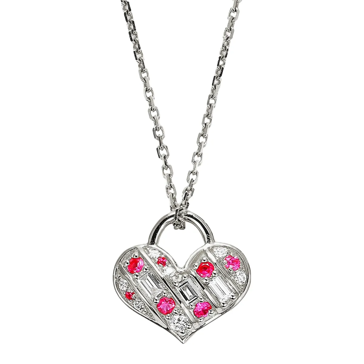 Diamond and Pink Sapphire Heart Shape Pendant (Pendant Only)