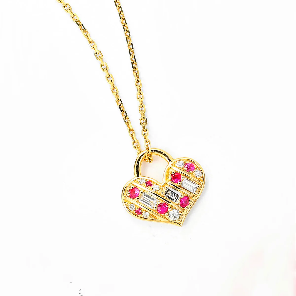 Diamond and Pink Sapphire Heart Shape Pendant (Pendant Only)