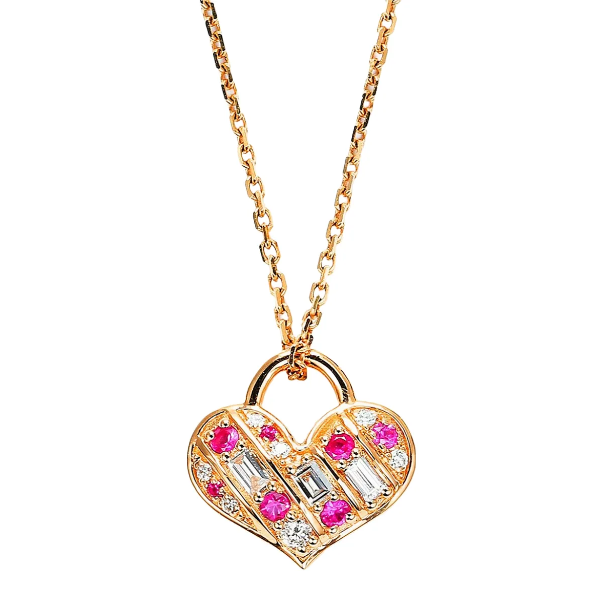 Diamond and Pink Sapphire Heart Shape Pendant (Pendant Only)