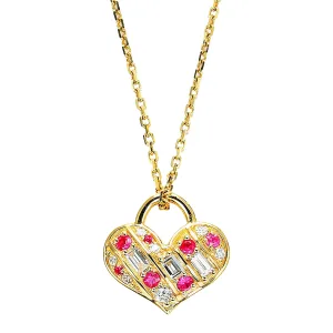 Diamond and Pink Sapphire Heart Shape Pendant (Pendant Only)