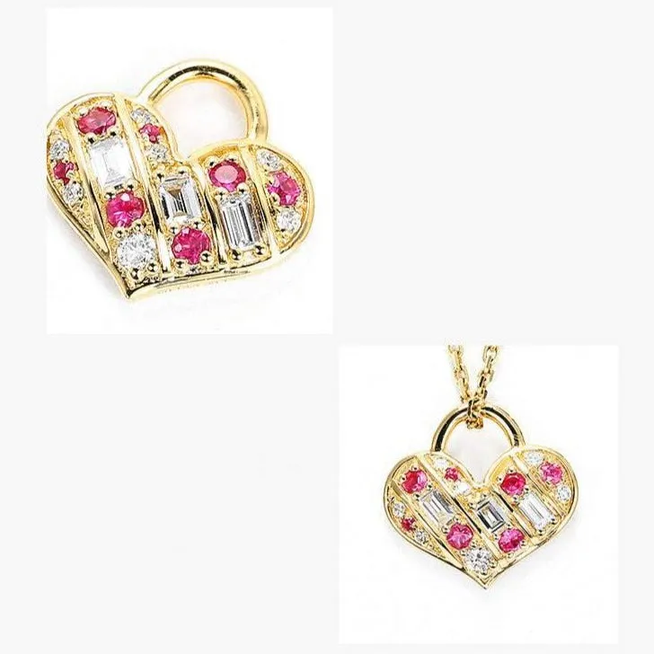 Diamond and Pink Sapphire Heart Shape Pendant (Pendant Only)