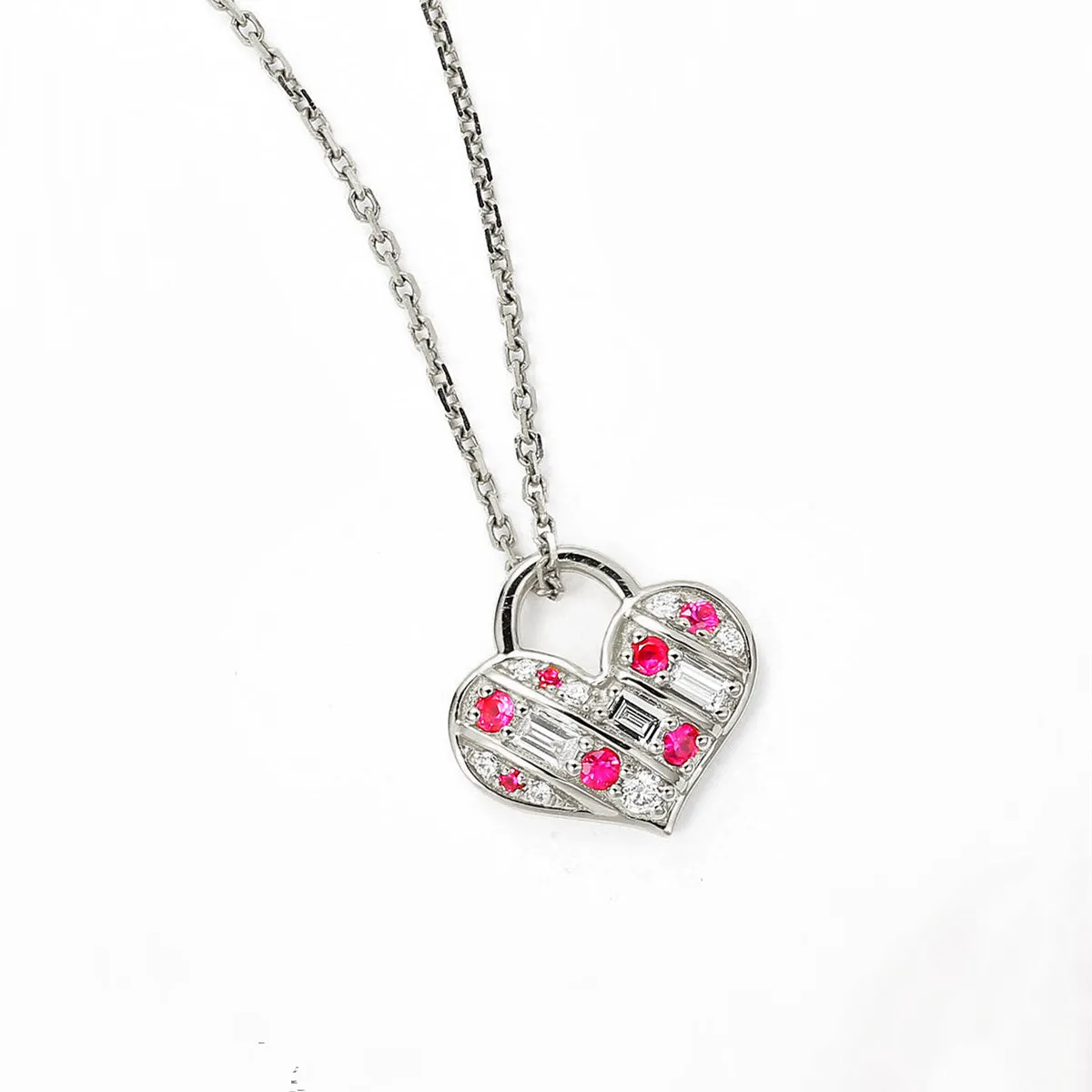 Diamond and Pink Sapphire Heart Shape Pendant (Pendant Only)