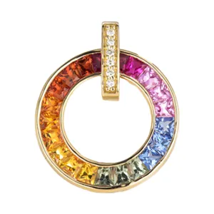 Diamond and Rainbow Sapphire Circle Pendant (Pendant Only)