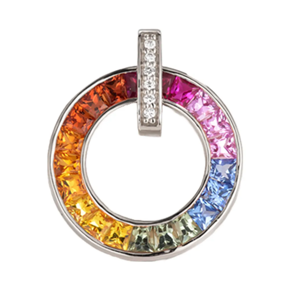 Diamond and Rainbow Sapphire Circle Pendant (Pendant Only)