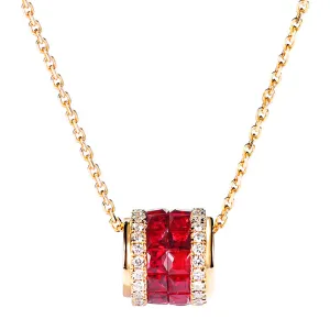 Diamond and Ruby Rolling Cylinder Pendant Necklace