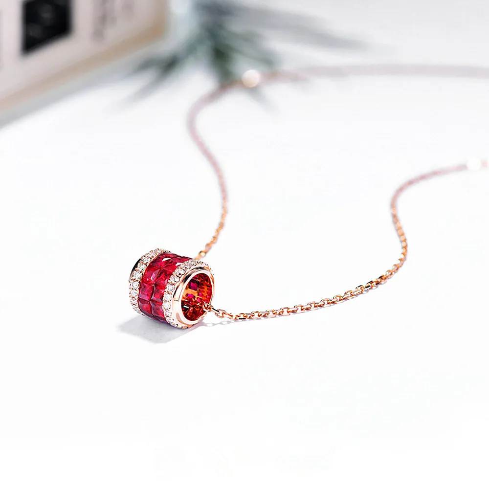 Diamond and Ruby Rolling Cylinder Pendant Necklace