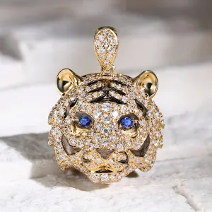 Diamond and Sapphire 3D Tiger Pendant (Pendant Only)