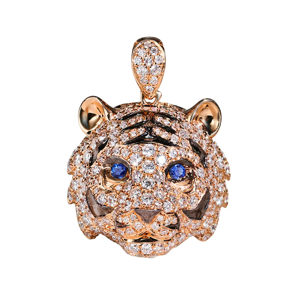 Diamond and Sapphire 3D Tiger Pendant (Pendant Only)
