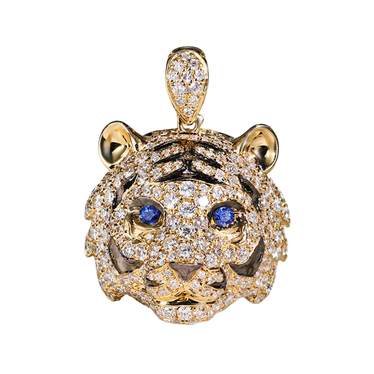 Diamond and Sapphire 3D Tiger Pendant (Pendant Only)
