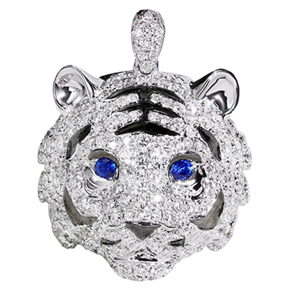 Diamond and Sapphire 3D Tiger Pendant (Pendant Only)