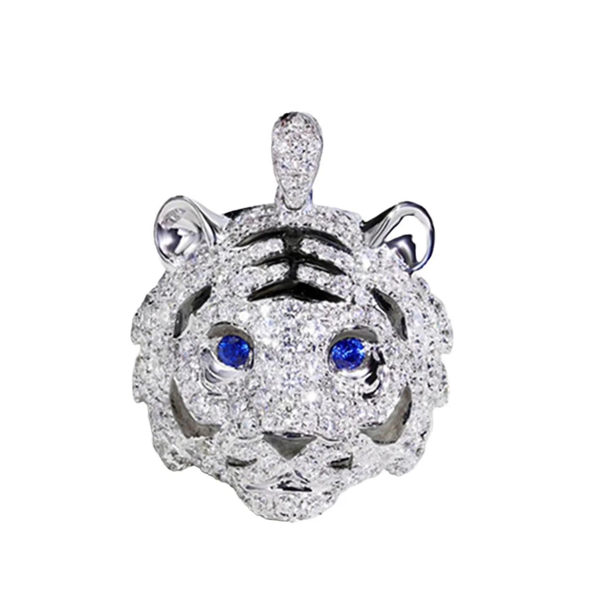 Diamond and Sapphire 3D Tiger Pendant (Pendant Only)