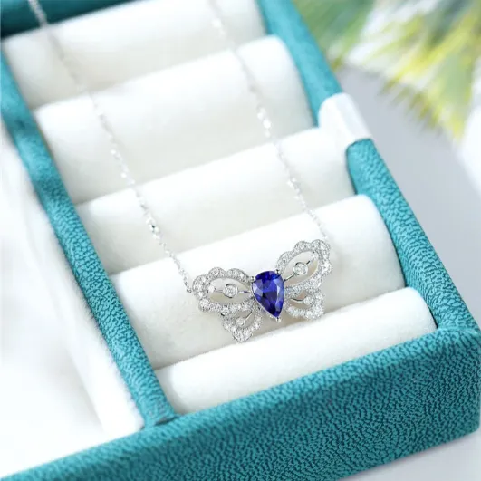 Diamond and Sapphire Butterfly Pendant Necklace