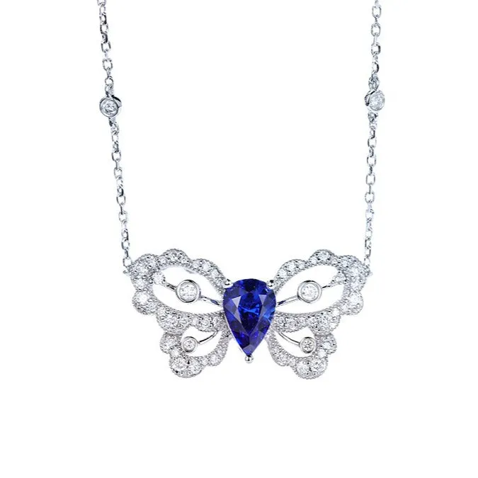 Diamond and Sapphire Butterfly Pendant Necklace