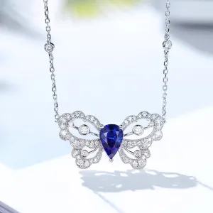 Diamond and Sapphire Butterfly Pendant Necklace