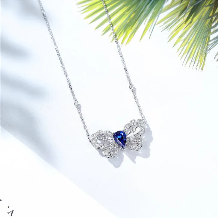 Diamond and Sapphire Butterfly Pendant Necklace