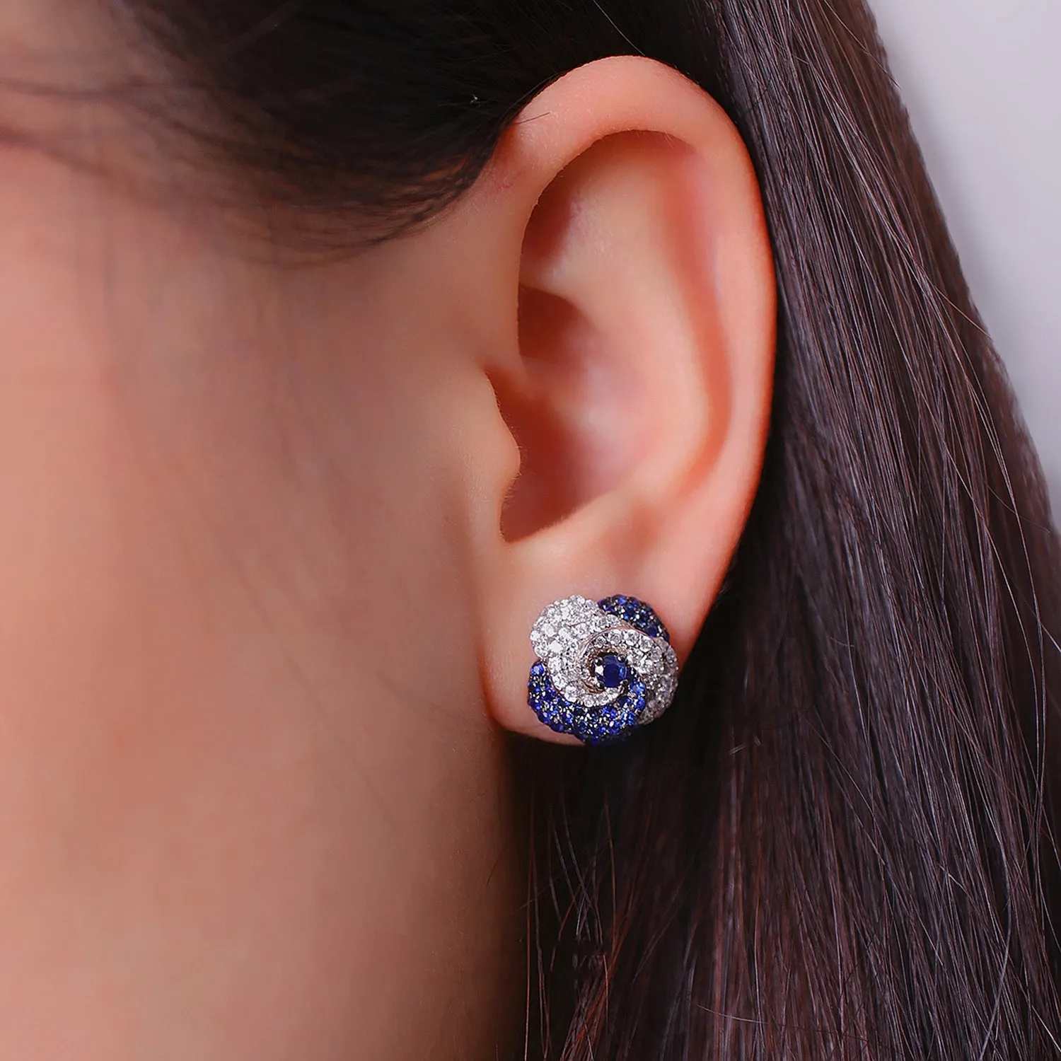 Diamond and Sapphire Flower Stud Earrings