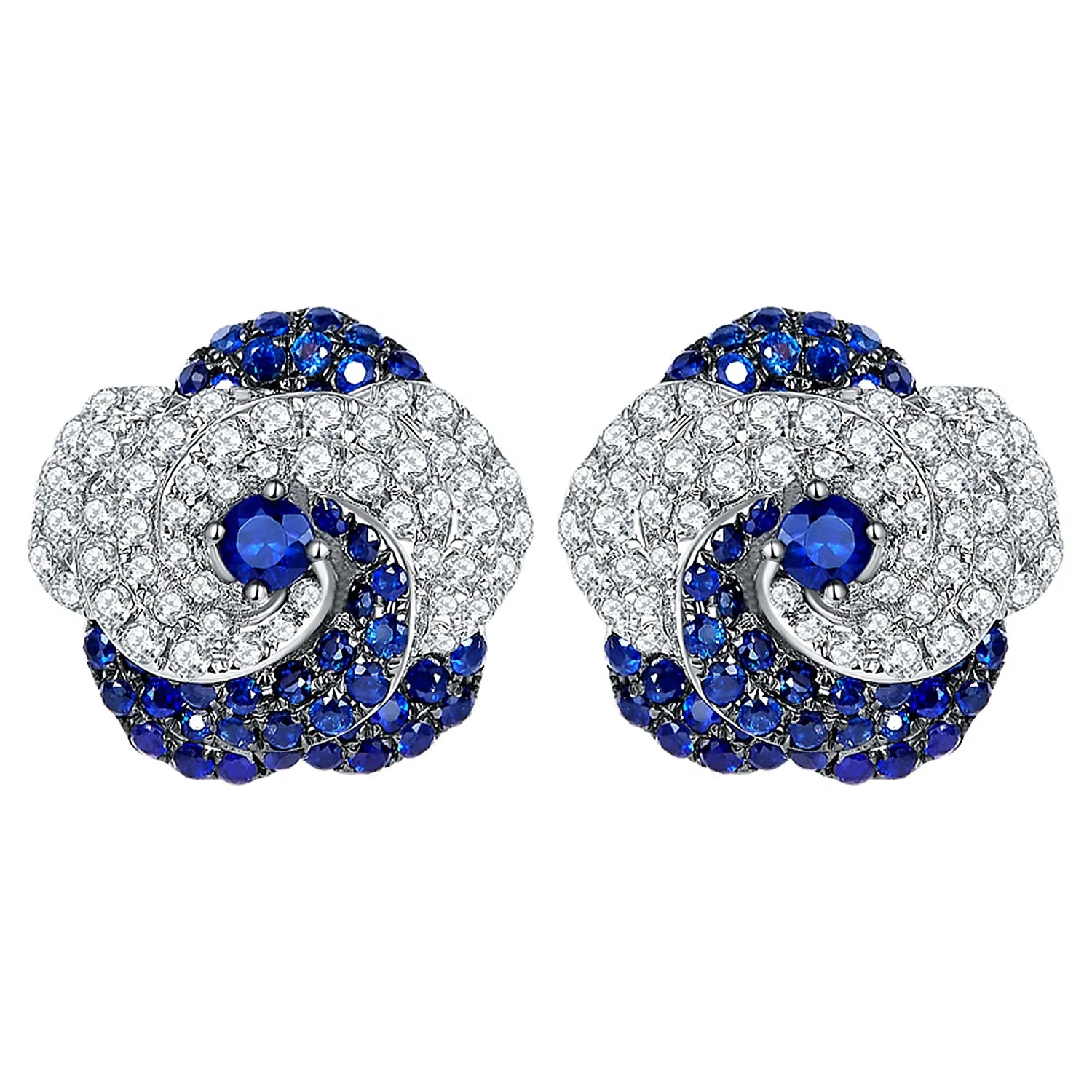Diamond and Sapphire Flower Stud Earrings