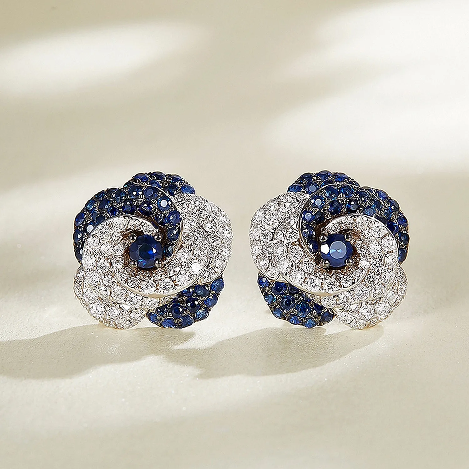 Diamond and Sapphire Flower Stud Earrings