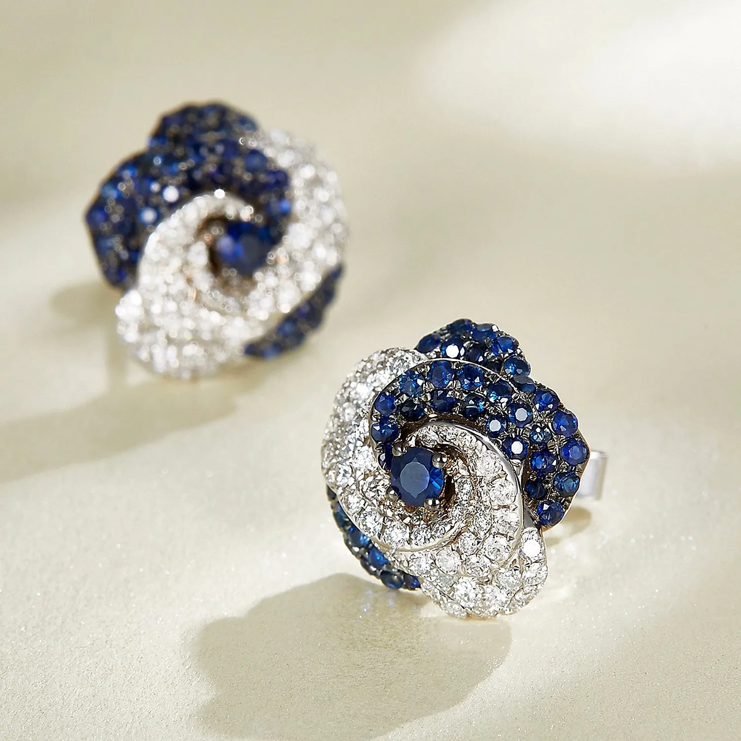 Diamond and Sapphire Flower Stud Earrings