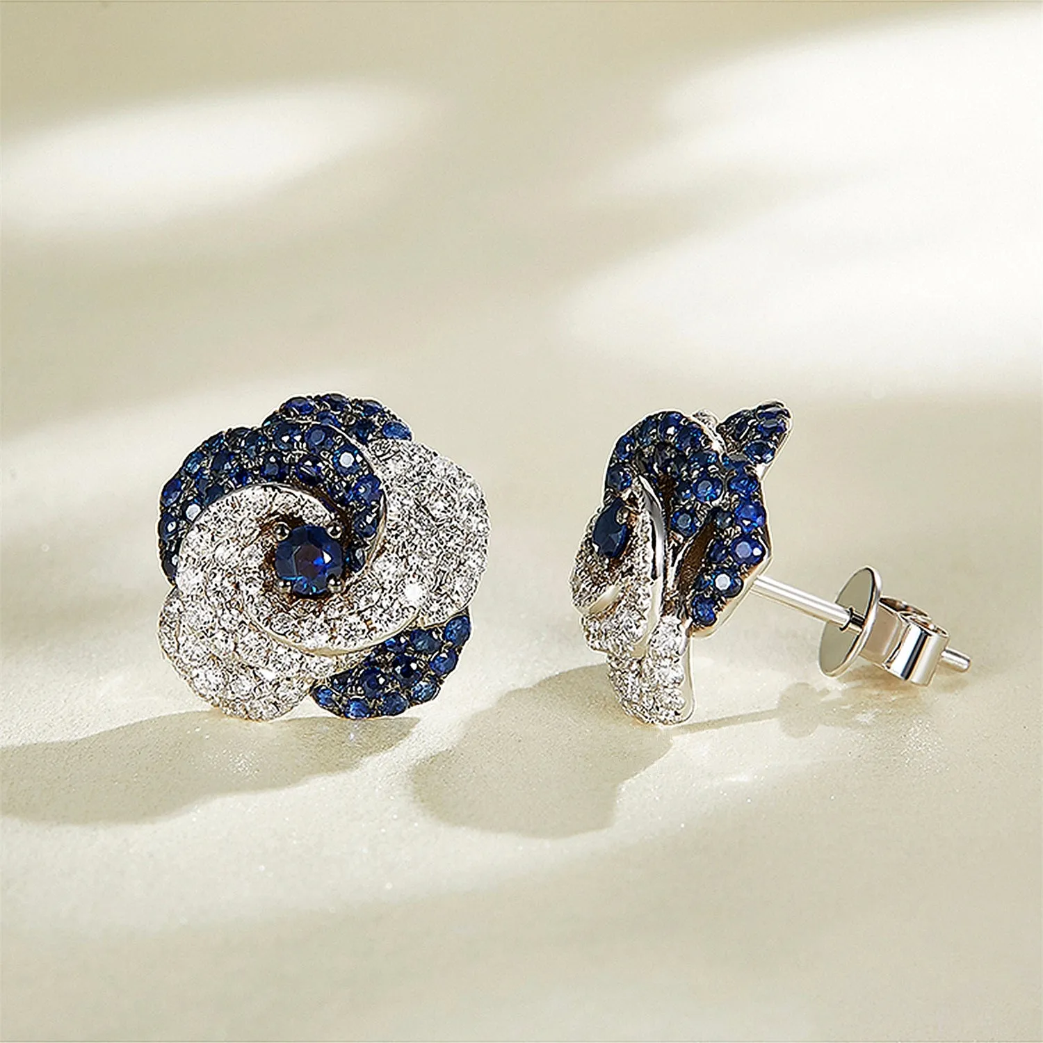 Diamond and Sapphire Flower Stud Earrings