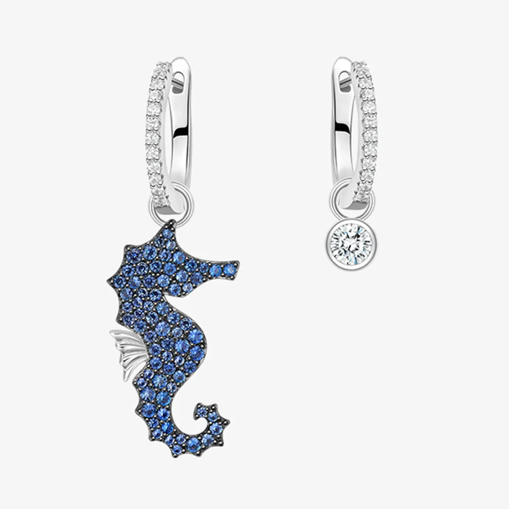 Diamond and Sapphire Seahorse Dangle Earrings