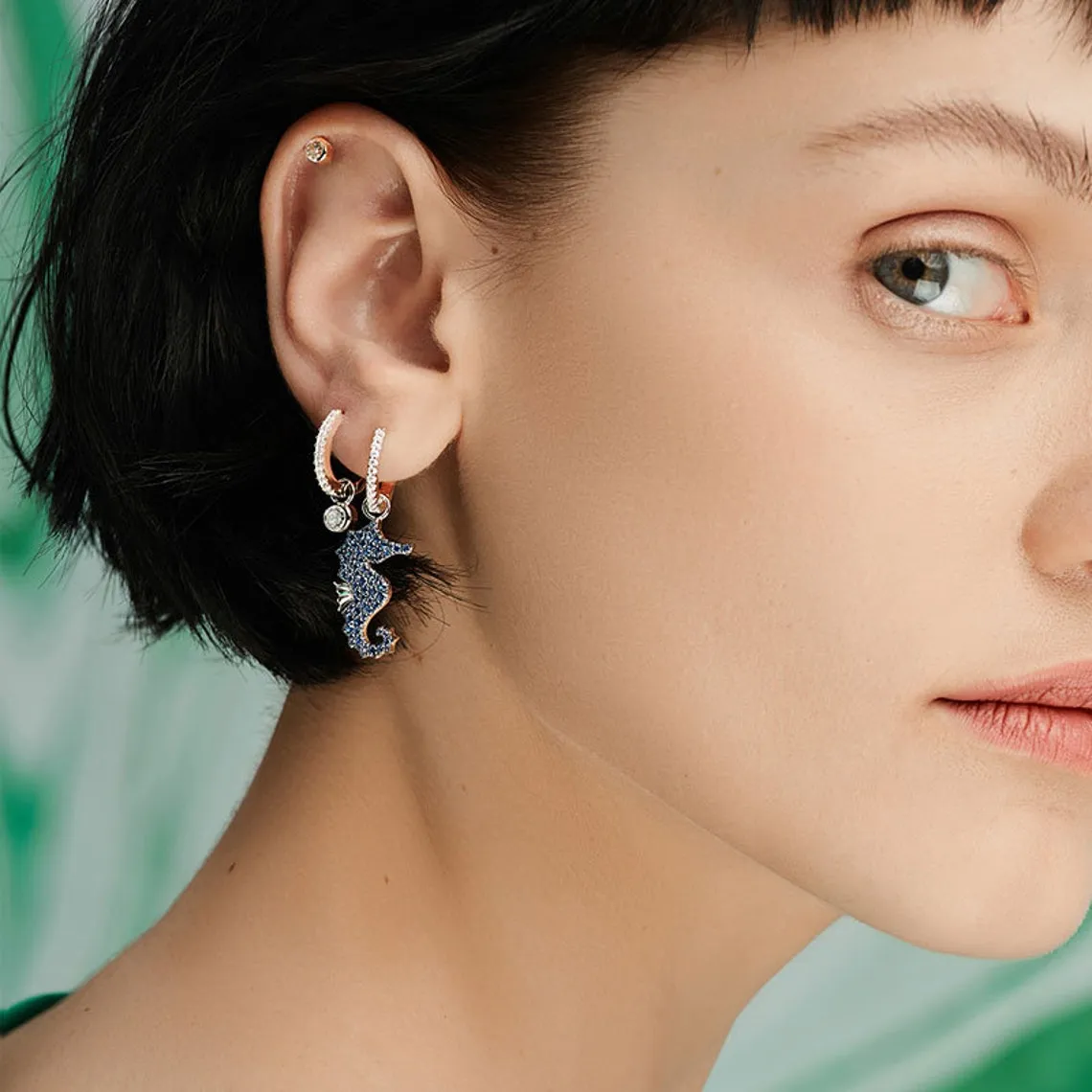 Diamond and Sapphire Seahorse Dangle Earrings
