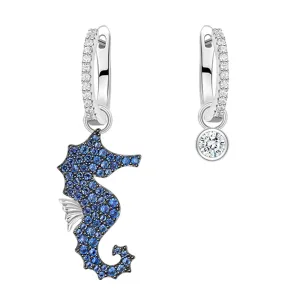 Diamond and Sapphire Seahorse Dangle Earrings
